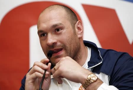 Boxing - Tyson Fury, Ricky Hatton & Naseem Hamed Press Conference - Landmark Hotel, London - 13/4/16 Tyson Fury during the press conference Action Images via Reuters / Paul Childs Livepic