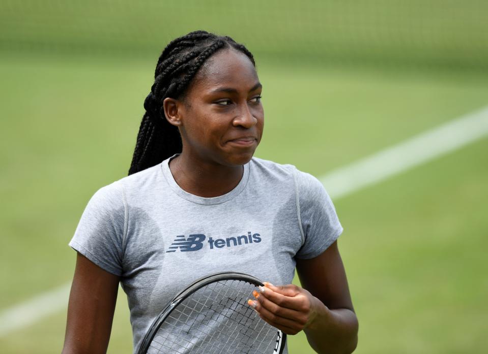 cori coco gauff practice all england lawn tennis croquet club london