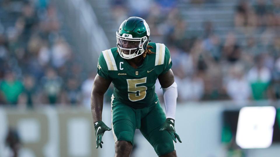 Charlotte 49ers linebacker Tyler Murray (5) during an NCAA football game against the Duke Blue Devils on Friday, Sept. 3, 2021, in Charlotte, N.C. (AP Photo/Brian Westerholt)