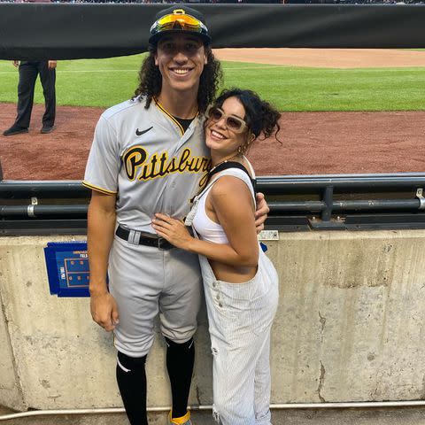cole tucker/ instagram Vanessa Hudgens poses with Cole Tucker at a Pittsburgh Pirates baseball game.