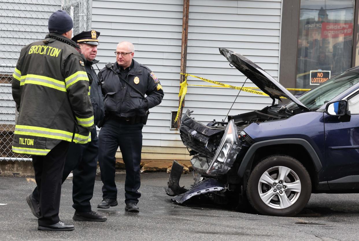 Brockton Fire and EMS arrived at the scene to render aid to the 50-year-old male pedestrian at 88 North Main St. on Saturday, April 6, 2024 who was struck by a vehicle and suffered possibly life-threatening injuries, police said.