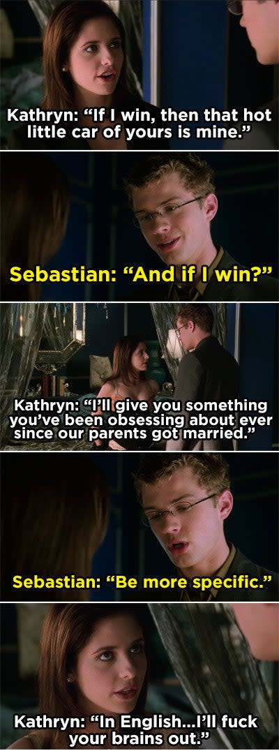 Kathryn telling Sebastian that she'll sleep with him if he wins the bet