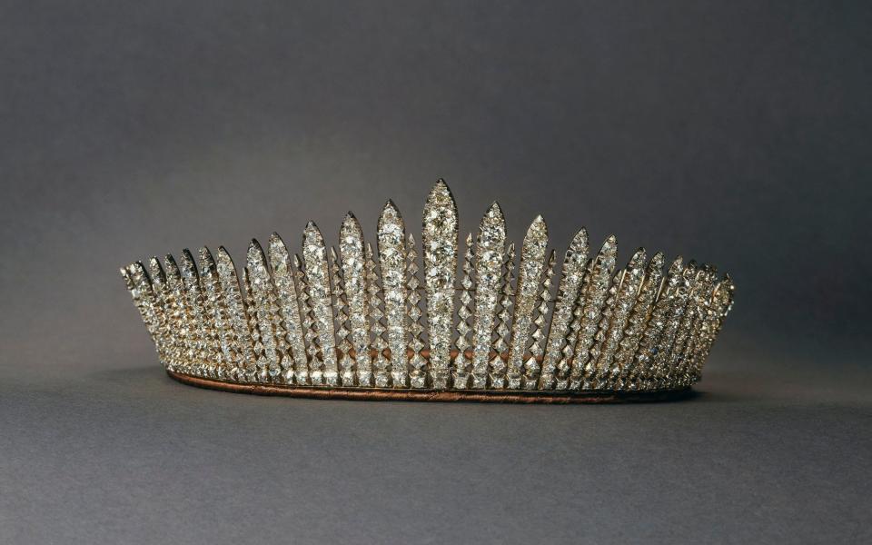  E. WOLFF & CO FOR GARRARDS Queen Mary's Fringe Tiara 1919 RCIN 200184 Lent by the Queen Mary to Princess Elizabeth (later Queen Elizabeth II) and worn on her wedding day. Made for Queen Mary from a diamond necklace given by Queen Victoria for her wedding in 1893. Later lent by Queen Elizabeth II to her granddaughter Princess Beatrice and worn on her wedding day. Cost Indicator May Incur Cost Owner News Scan - News Scan