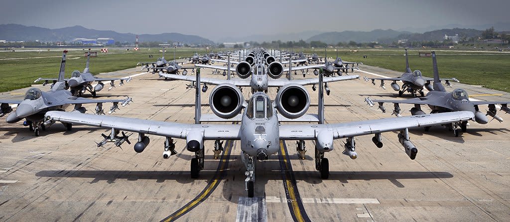 a-10 f-16 elephant walk warthog south korea