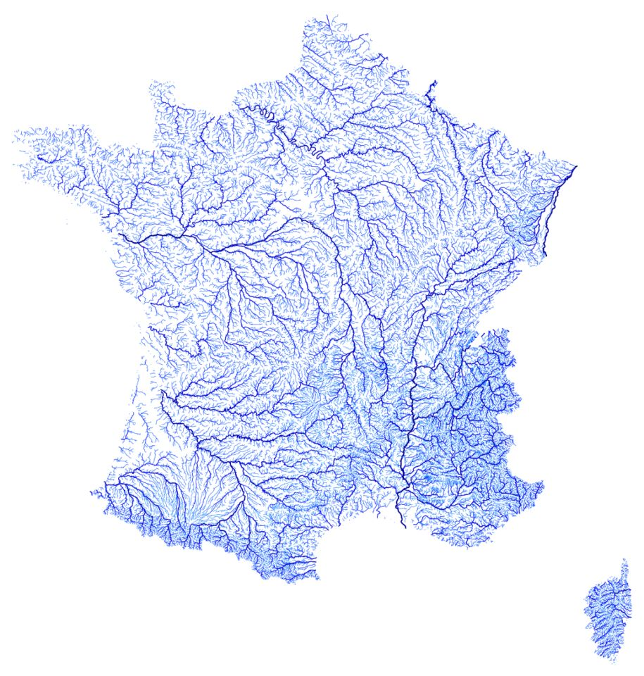 Un mapa de las vías fluviales de Francia.