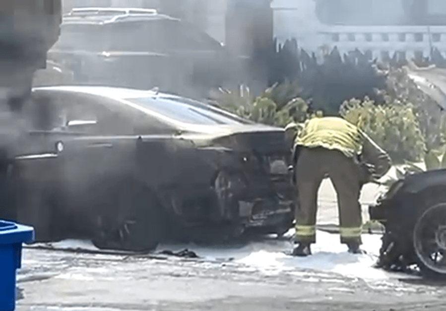 Cars charred after fire erupts in SoCal trash truck