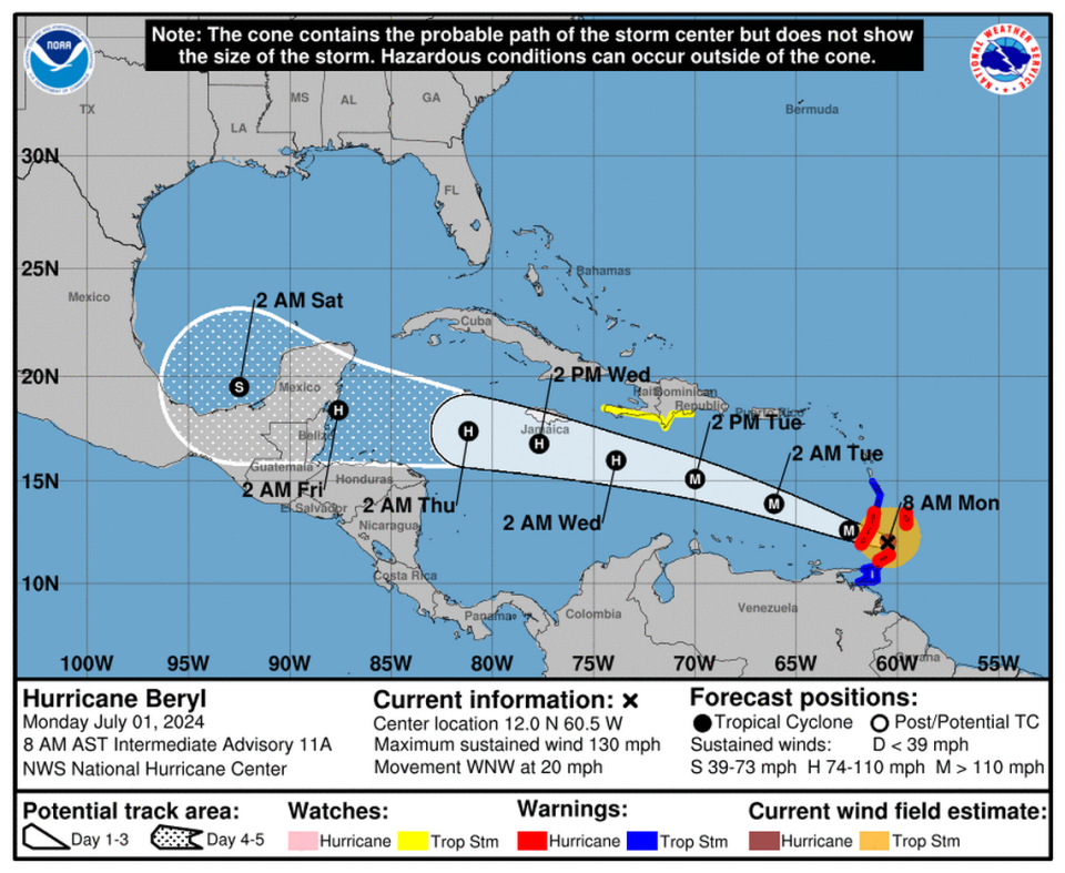 Beryl se transforma otra vez en huracán de categoría 4 que azotará al Caribe. NOAA