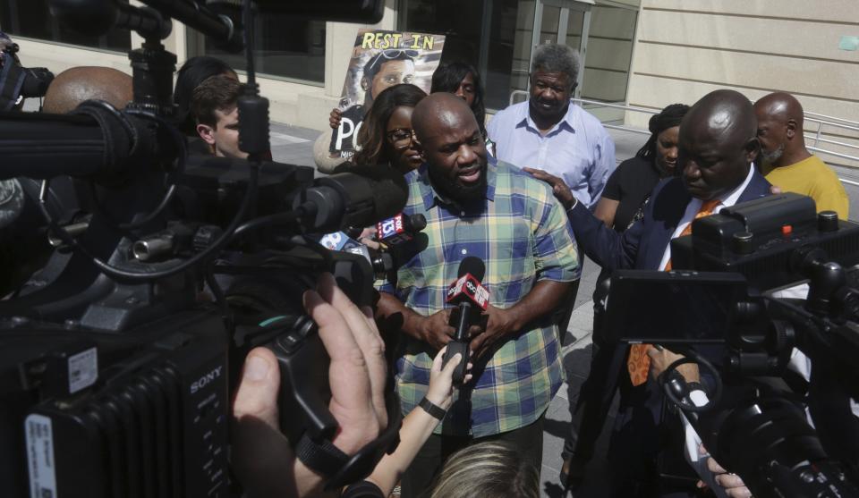 Michael McGlockton, father of the late Markeis McGlockton talks to reporters after the sentencing. Source: AP