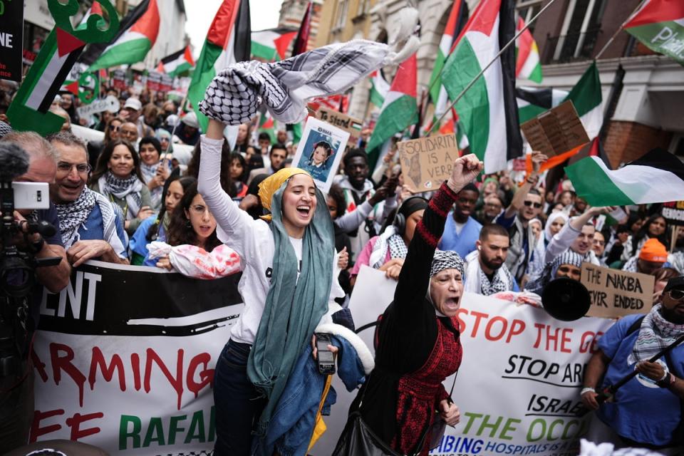 People take part in a Nakba 76 pro-Palestine demonstration in London to mark the mass displacement of Palestinians in 1948 (Aaron Chown/PA Wire)