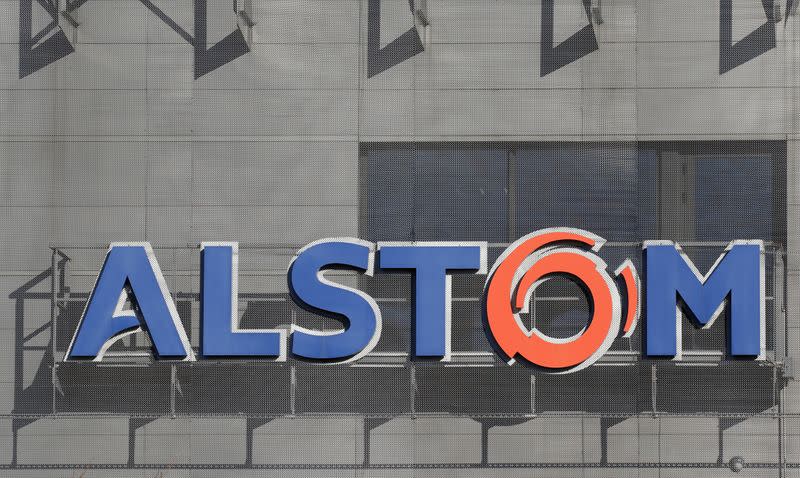 FILE PHOTO: A logo of Alstom is seen at the Alstom's plant in Semeac near Tarbes
