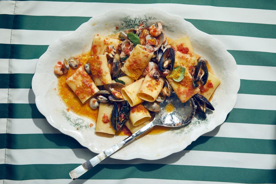 Paccheri with Shellfish, Squid, and Tomatoes