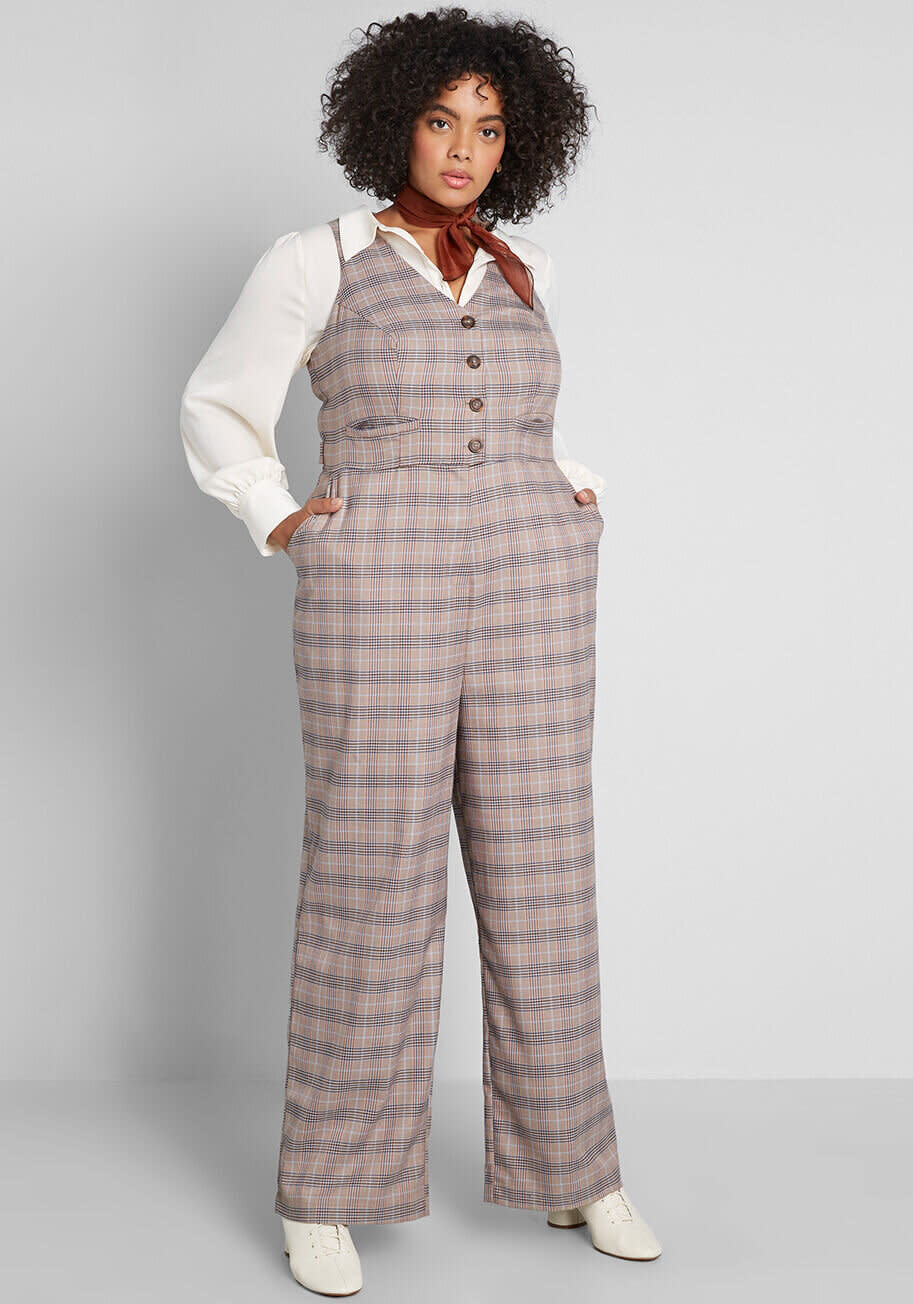 Plaid for fall? How groundbreaking! Still, if you're looking for a few statement pieces to dress up your fall wardrobe, we've spotted a lot (and we mean a <i>lot</i>) of '70s plaid. From plaid jumpsuits to plaid trousers, this is a fall look that won't be going anywhere anytime soon. (Pictured: <strong><a href="https://fave.co/2ZIcCzF" target="_blank" rel="noopener noreferrer">Modcloth's Plaid Appeal Vest Jumpsuit</a></strong>)