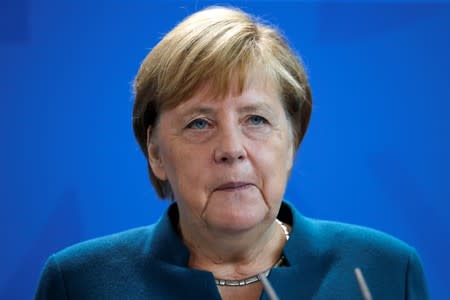 German Chancellor Angela Merkel gives a speech during a ceremony for the "Jugend Forscht" (Young Researcher) award in the chancellery in Berlin