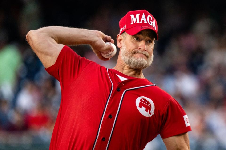 Republican US Rep Greg Steube, seen pitching at the Congressional Baseball Game on June 12, has proposed legislation and plans to introduce it to honor Trump on his 78th birthday (Getty Images)