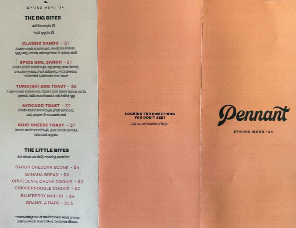 Pennant Coffee menu, part two