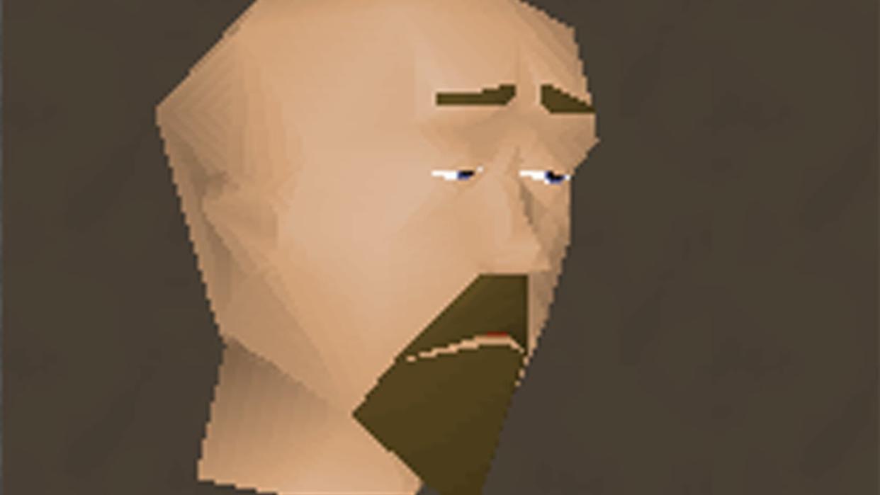  A low-poly Old School RuneScape man stares ahead, dejected. 