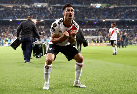 Gonzalo Martínez de River Plate celebra después de ganar la final de la Copa Libertadores en el estadio Santiago Bernabéu, en Madrid, España, 9 de diciembre de 2018. REUTERS/Sergio Perez