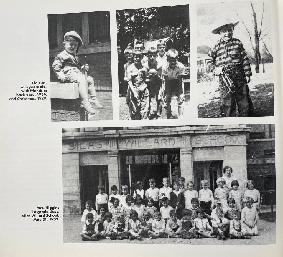 Various photos of Hugh Gillin in Galesburg, Illinois. At bottom is Gillin in his first grade class at Silas Willard Elementary School on May 31, 1932. The teacher is Mrs. Higgins.