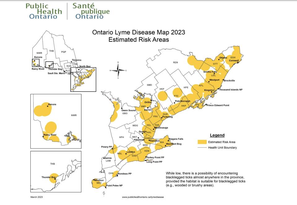 Lyme disease risk areas Ontario/Public Health Ontario
