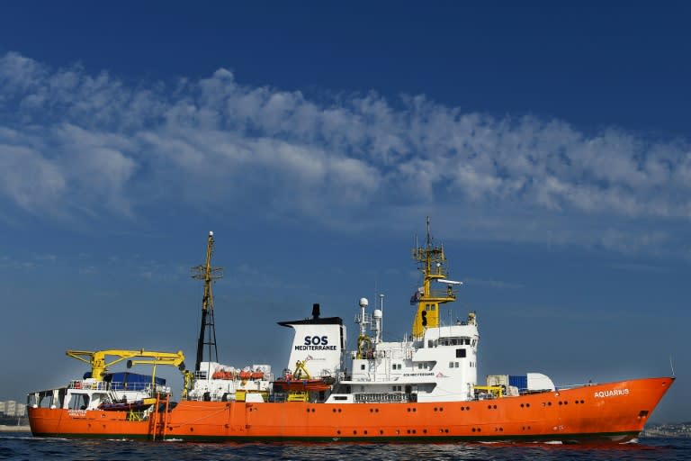 The Aquarius is a 77-metre (250 foot) rescue boat which has the capacity for carrying between 200 and 500 people