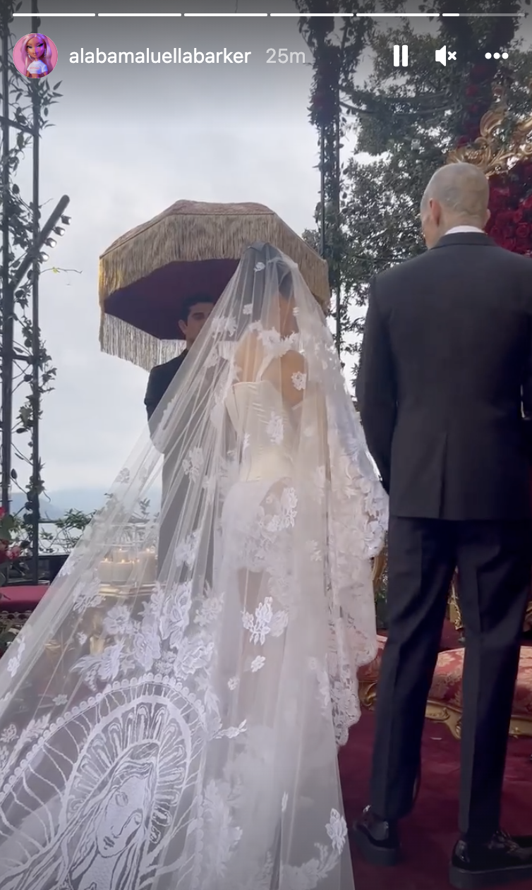 Screenshot from video of Kourtney Kardashian and Travis Barker's wedding