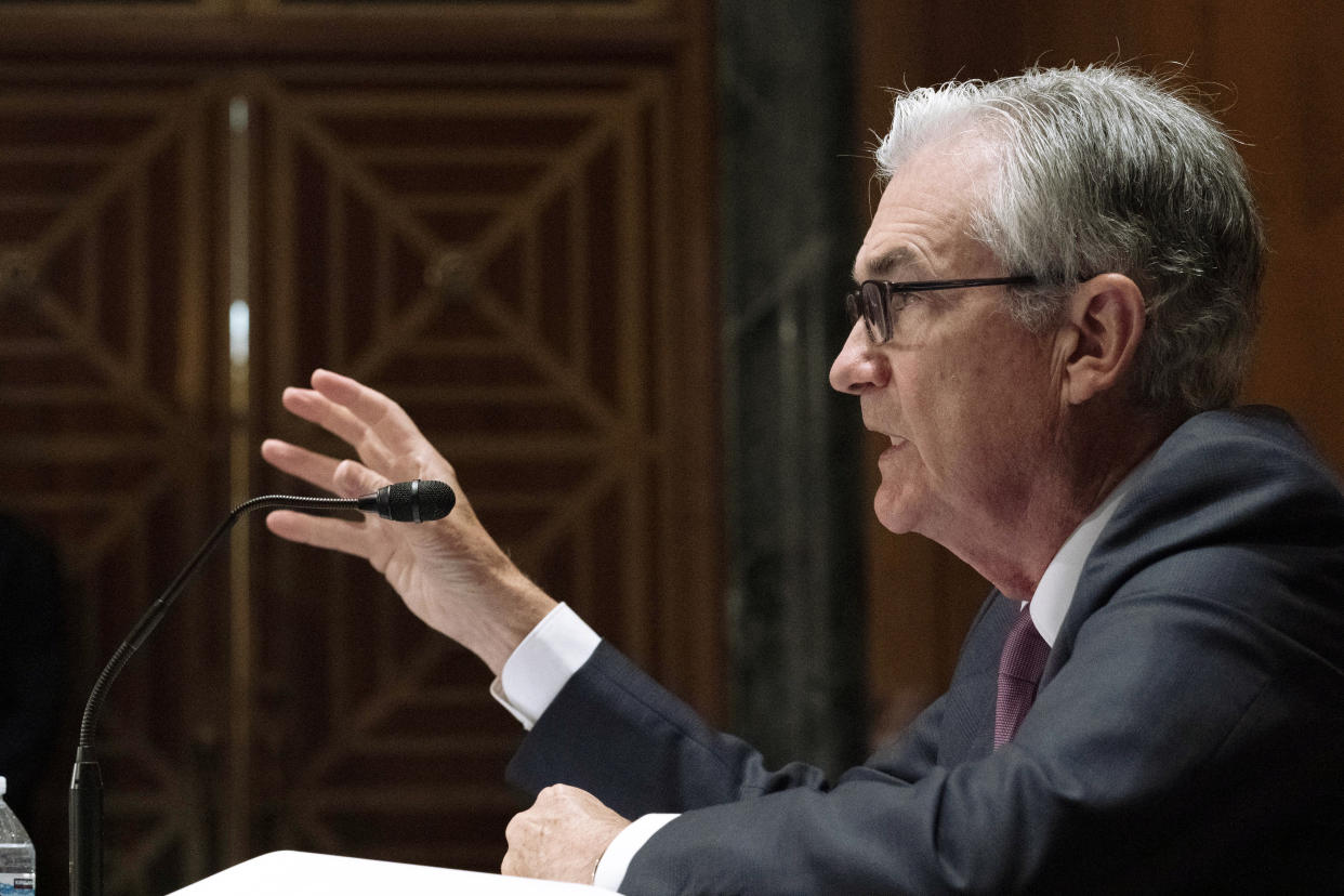 Federal Reserve Board Chair Jerome Powell testifies before Senate Banking, Housing, and Urban Affairs hearing to examine the Semiannual Monetary Policy Report to Congress, Thursday, July 15, 2021, on Capitol Hill in Washington. (AP Photo/Jose Luis Magana)