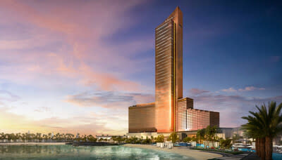 Rendering of Wynn Al Marjan Island - Exterior view from beach