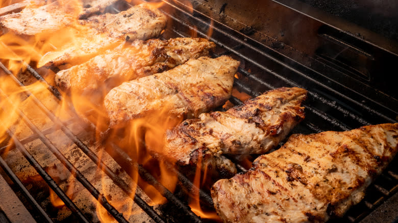 Chicken breasts on grill 