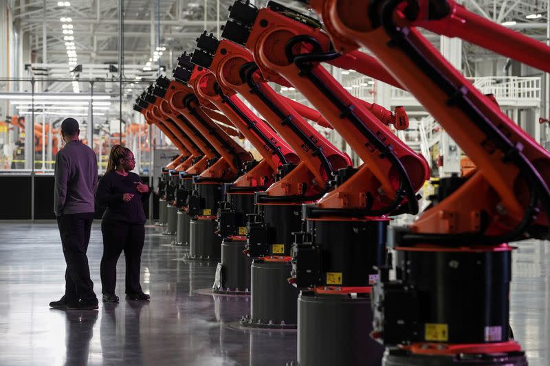 FILE PHOTO: The electric vehicle battery tray assembly line is seen at the opening of the Battery Factory for the Mercedes-Benz plant in Alabama