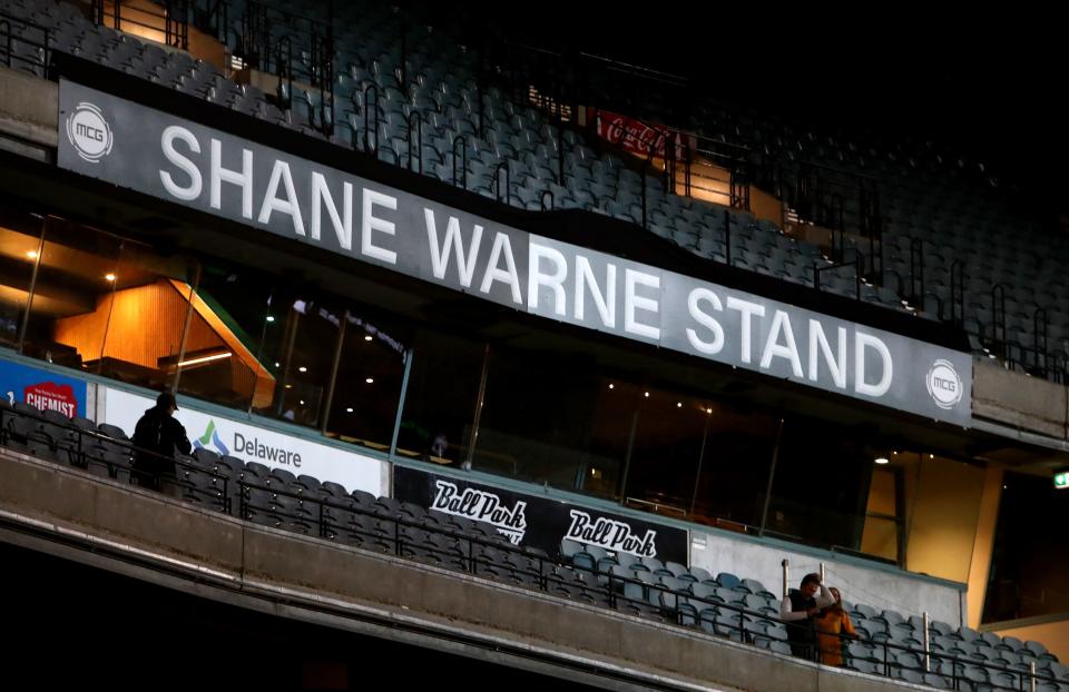 Shane Warne Stand is unveiled during the state memorial service for the former Australian cricketer Shane Warne at Melbourne Cricket Ground (MCG).