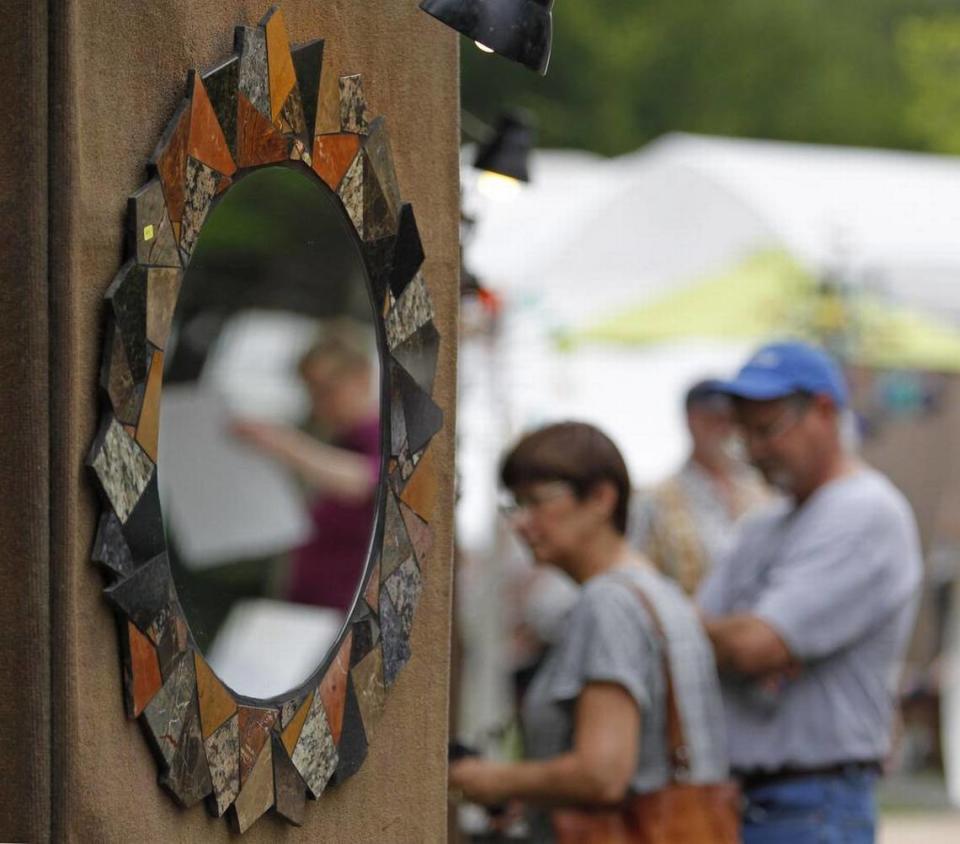 A mixed media mirror by Nicole and Hill Brin at Southlake’s Art in the Square, 2017.