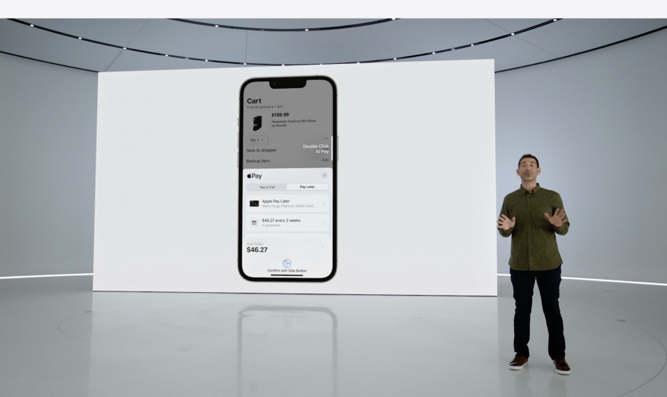 Apple Pay Later-gränssnittet, som presenterat på WWDC 2022.