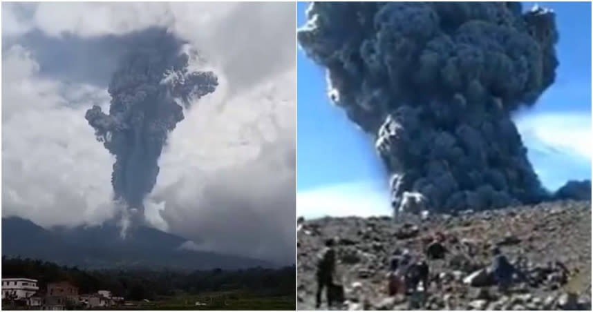 印尼蘇門答臘島的馬拉皮火山大噴發，大量火山灰直竄天際。（圖／擷取自X）