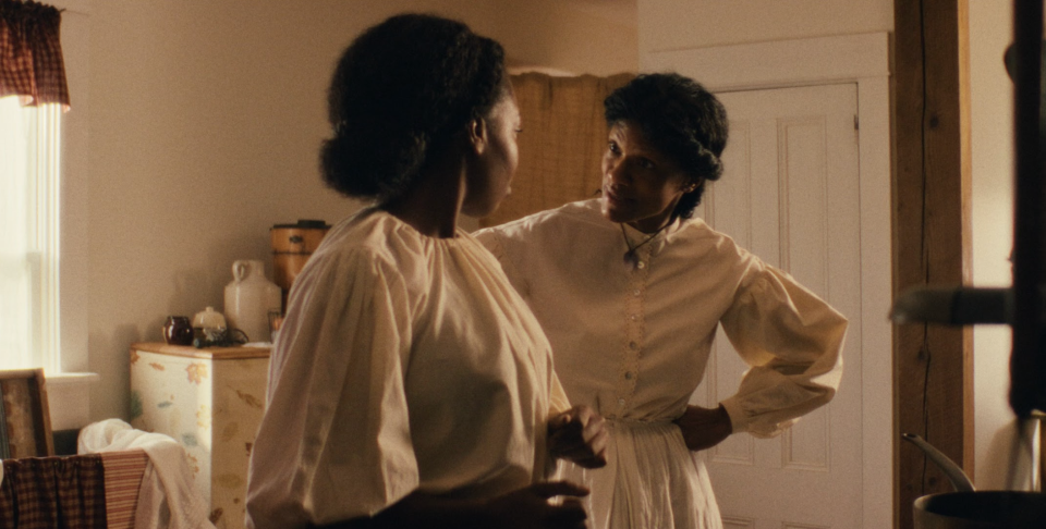 Precious Osarenkhoe who plays Betsey Gibson, left, and Brandice Peltier who plays Mary Polly Johnson, right, in the upcoming short film "Sweet Freedom."