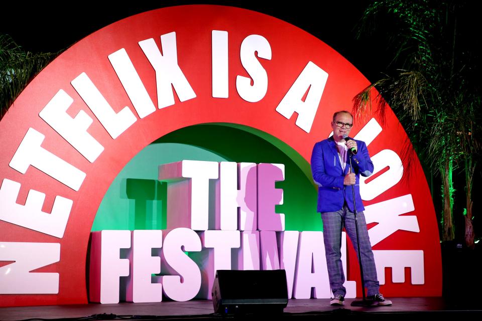 Tom Papa performs onstage during The Drop In, hosted by Janelle James and presented by Netflix is a Joke, outdoors at Hollywood Palladium on May 05, 2022 in Los Angeles, California.