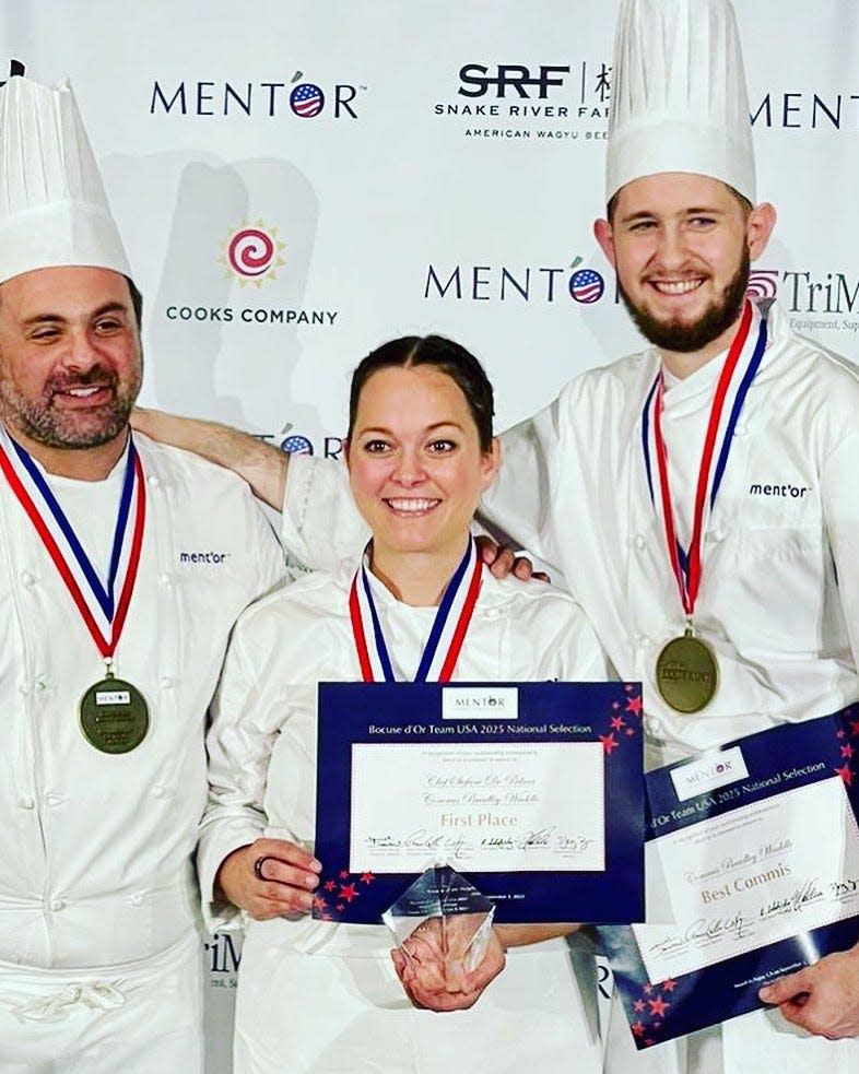 Redding-born Bradley Waddle of Napa, right, and Chef Stefani De Palma of San Diego won the national qualifiers for the Bocuse d’Or competition on Sept. 8, 2023. The qualifiers took place at the Culinary Institute of America in Napa Valley, California.