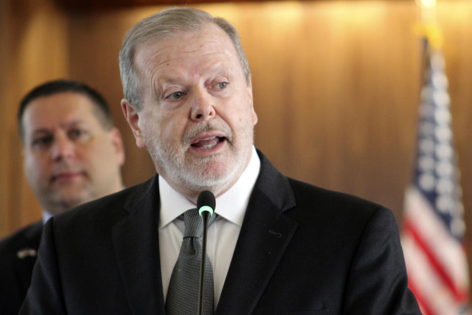 Republican Senate leader Phil Berger speaks Tuesday, Aug. 24, 2021, in Raleigh, N.C., as Senate Republicans advanced a measure that would limit how teachers can discuss racial concepts inside the classroom. Berger hopes the measure will shed light on possible "indoctrination" of public-school children and teachings of "critical race theory." He revised House Bill 324 last month to add five prohibited concepts and clarify that such ideas could still be taught as long as educators did not “promote” the beliefs by forcing pupils to personally adopt them. (AP Photo/Bryan Anderson)