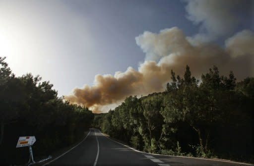 Smoke billows from the National Park of Garajonay on the Canary Island of La Gomera. Wildfires drove thousands of people from their homes near a rare nature reserve in Spain's Canary Islands Monday after a separate mainland blaze killed two, authorities said