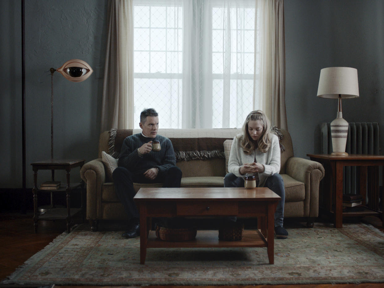 Ethan Hawke, left, and Amanda Seyfried in a scene from <em>First Reformed</em>. (Photo: A24 via AP)