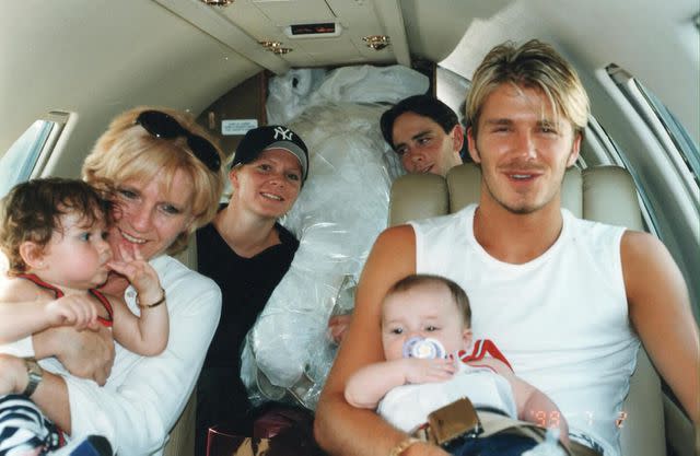 <p>Victoria Beckham/Instagram</p> From left: Sandra Beckham, David Beckham, and Victoria's brother and sister, Christian and Louise Adams