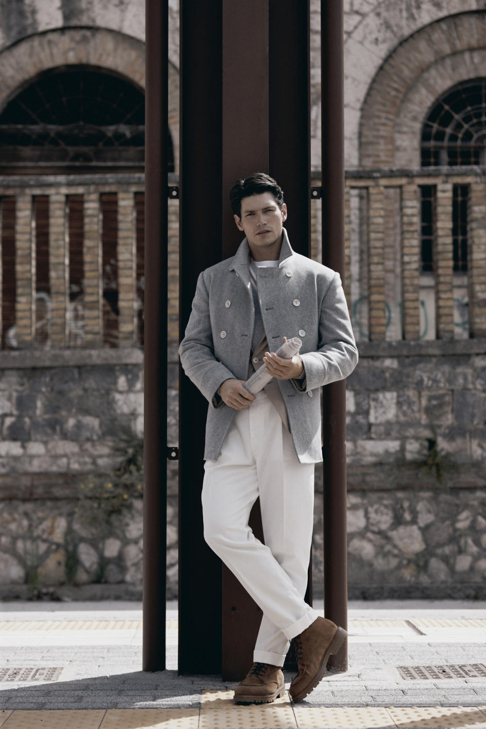 A men's look from the Brunello Cucinellli capsule.  