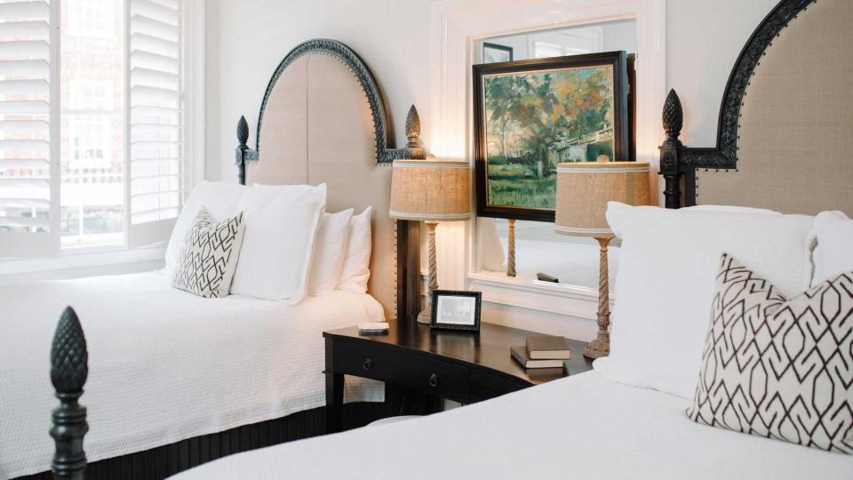 A chic guest room at The Georges, voted one of the best city hotels in the United States