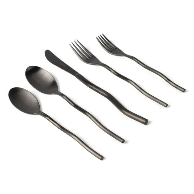 5pc Matte Finish Flatware Set Black - Hearth & Hand™ with Magnolia