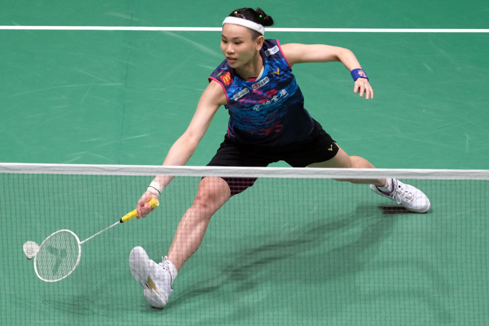 KUALA LUMPUR, MALAYSIA - JUNE 30: Tai Tzu Ying of Chinese Taipei in action against Kristin Kuuba of Estonia in their women's singles second round match on day three of the Petronas Malaysia Open at Axiata Arena on June 30, 2022 in Kuala Lumpur, Malaysia. (Photo by How Foo Yeen/Getty Images)