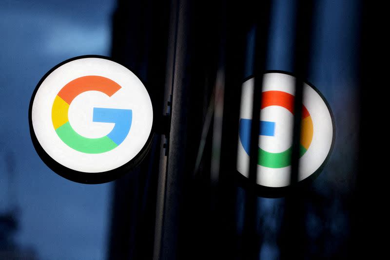 FILE PHOTO: The logo for Google LLC is seen at the Google Store Chelsea in Manhattan, New York City, U.S.