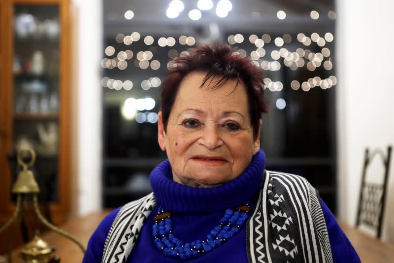 Holocaust survivor Vera Kriegel, 81, looks on during an interview with Reuters in Oranit, in the Israeli-occupied West Bank