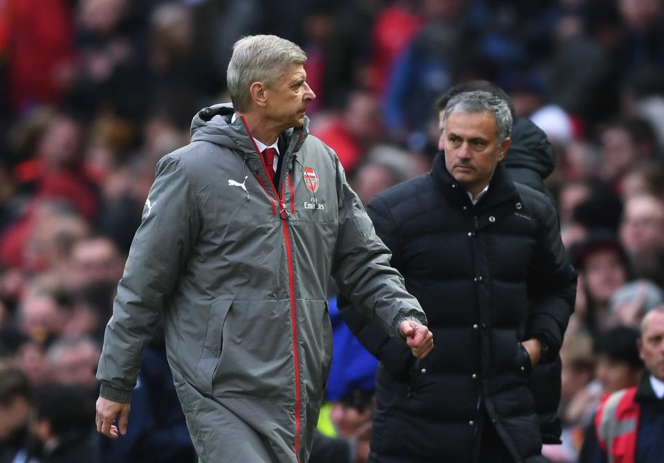 Jose Mourinho and Arsene Wenger before the Manchester United v Arsenal game