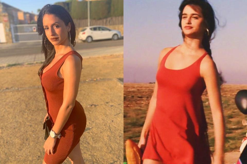 No sabemos si fue casualidad, pero la <em>influencer </em>lució en 2019 un look muy parecido al de Penélope en 'Jamón, jamón' (1992). (Foto: Instagram / <a href="https://www.instagram.com/p/B6F5S06oM7t/" rel="nofollow noopener" target="_blank" data-ylk="slk:@inmacampanoo;elm:context_link;itc:0;sec:content-canvas" class="link ">@inmacampanoo</a> / Lolafilms)