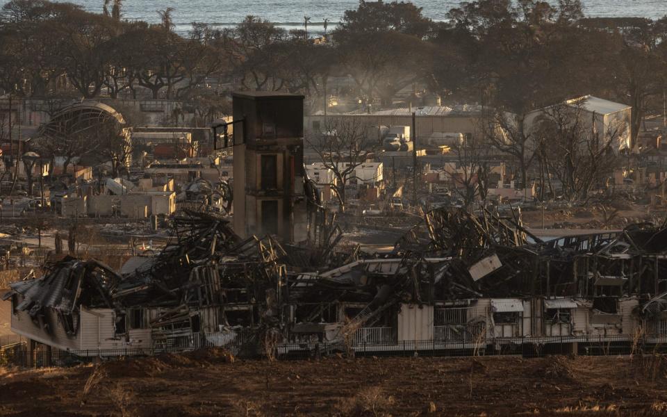 Burned houses and buildings now dominate the scene in Lahaina after the deadliest fires in the US for over a century