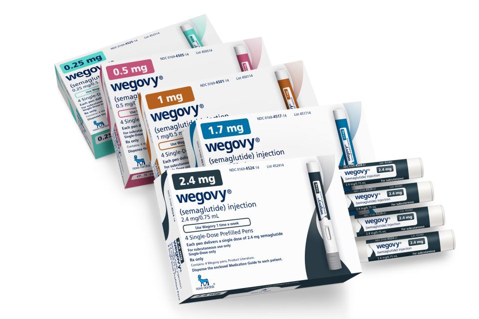 This image provided by Novo Nordisk in January 2023, shows packaging for the company's Wegovy drug.